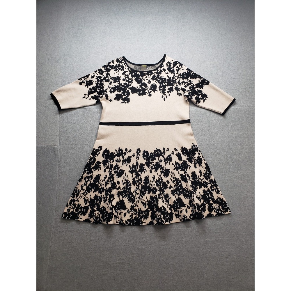 Taylor Woman Sweater Dresses 3X Cream Black Floral Round Neck 3/4 Sleeve Party